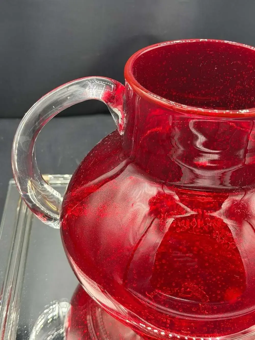 Artland Iris Ruby Red Bubble Glass Hand-Blown Pitcher